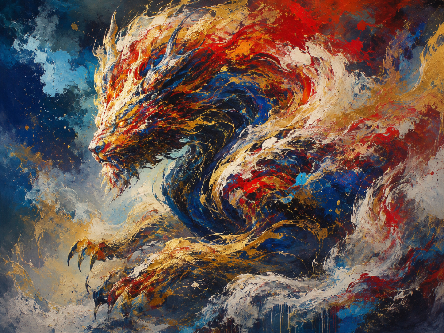 A colorful abstract art beast in a gallery