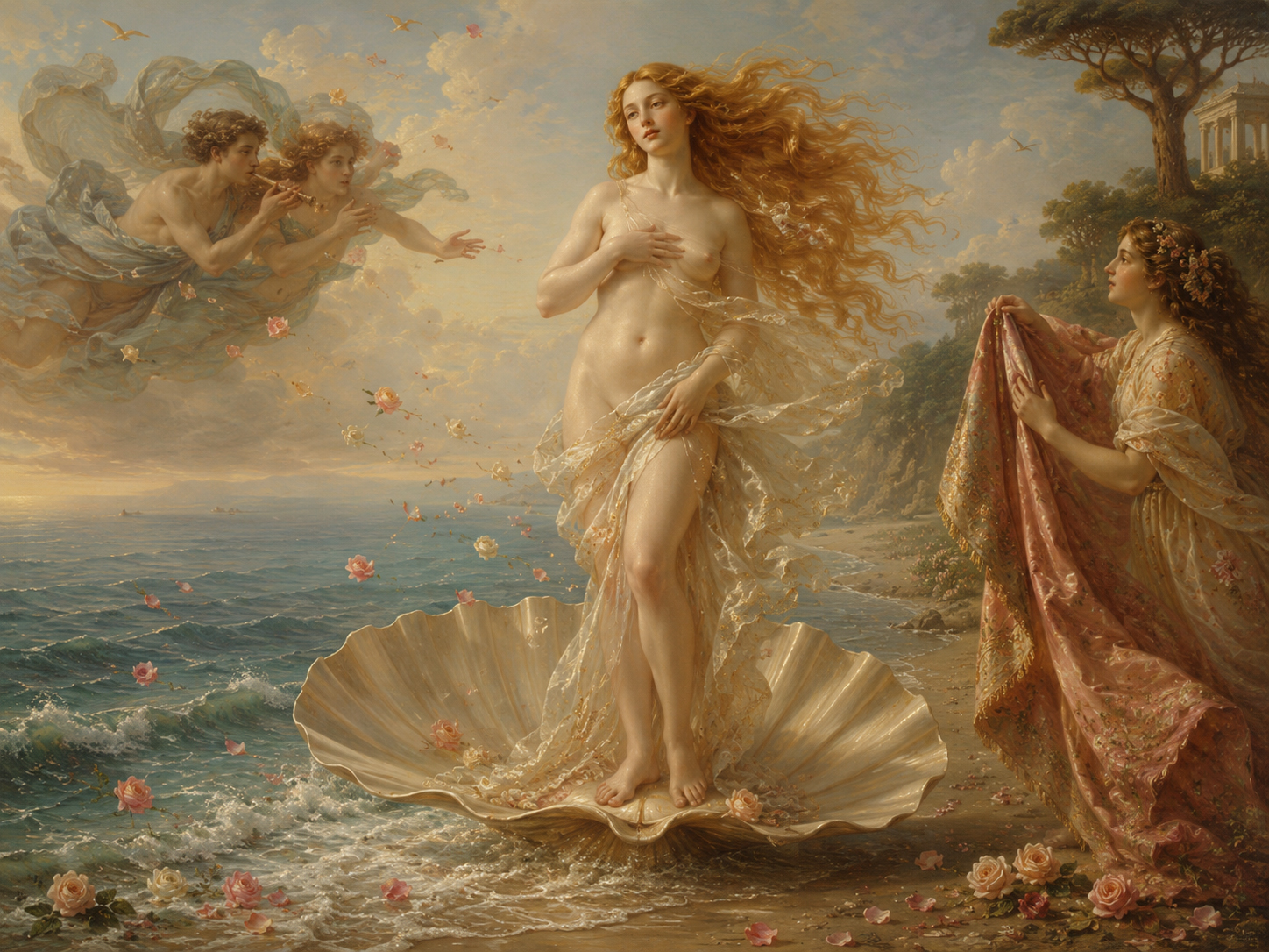 A poetic sea-shell arrival inspired by Botticelli's Birth of Venus