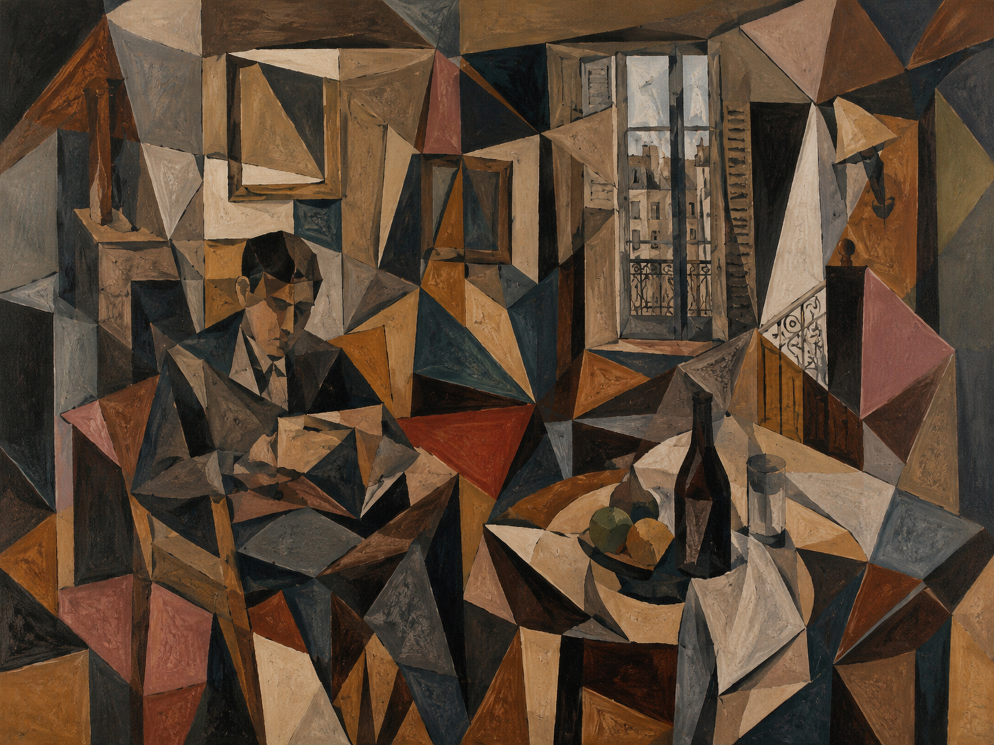 Cubist room with fractured angles and multiple viewpoints