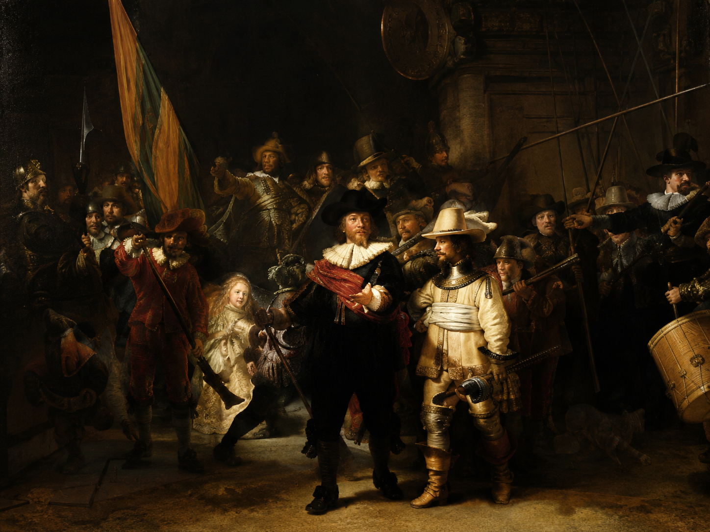 Civic guard group in dramatic motion