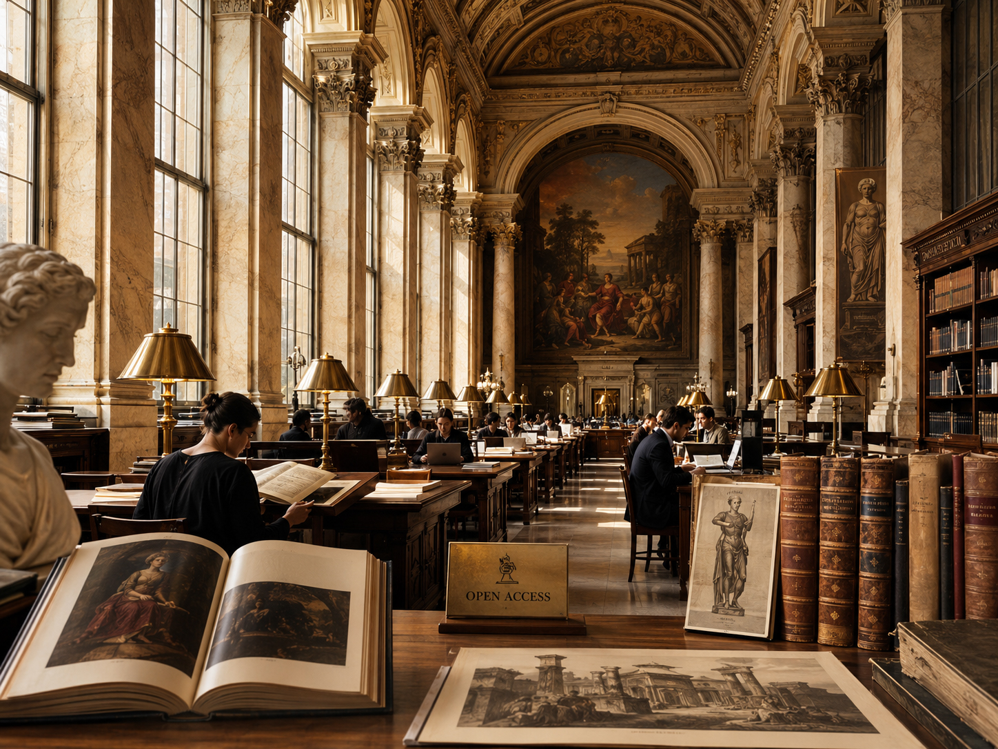 Open-access reading room filled with art history sources